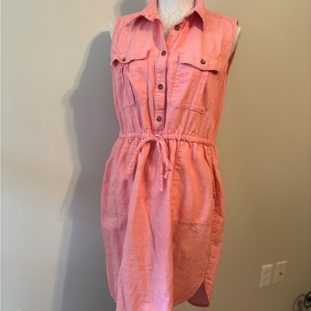 Coral Sleeveless Button-Down Dress
